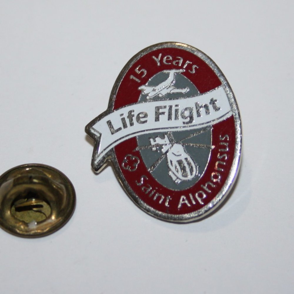 🔴🚁 Silver + Red “15 Years Life Flight” Lapel Pin · 1" 🚁🔴
